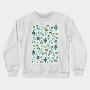 Teacup, mail, bees and floral pattern Crewneck Sweatshirt